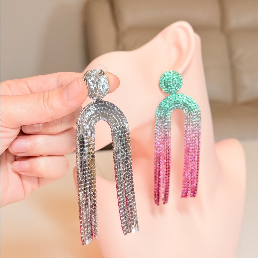 ⚜️ Elegant Spring Pink and Green Ombre Earrings - Picture 6 of 10